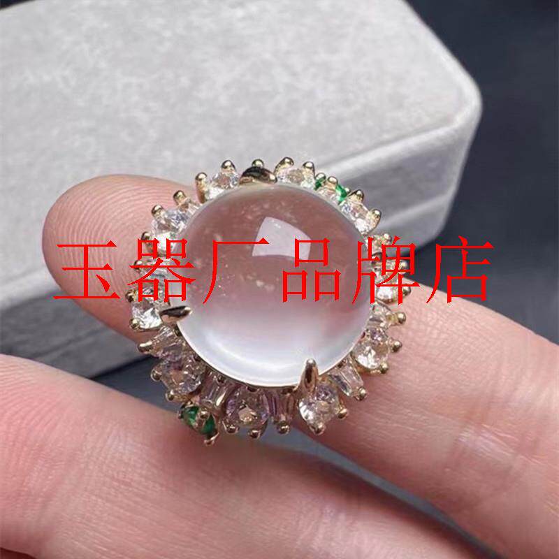 玉石戒指冰种起胶翡翠色新翠镶嵌