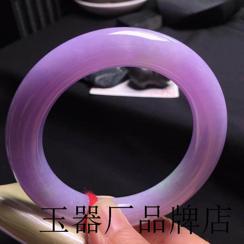 高端缅甸紫罗兰翡翠色胖圆条玉手镯冰糯种满紫正圈玉手镯时尚女款