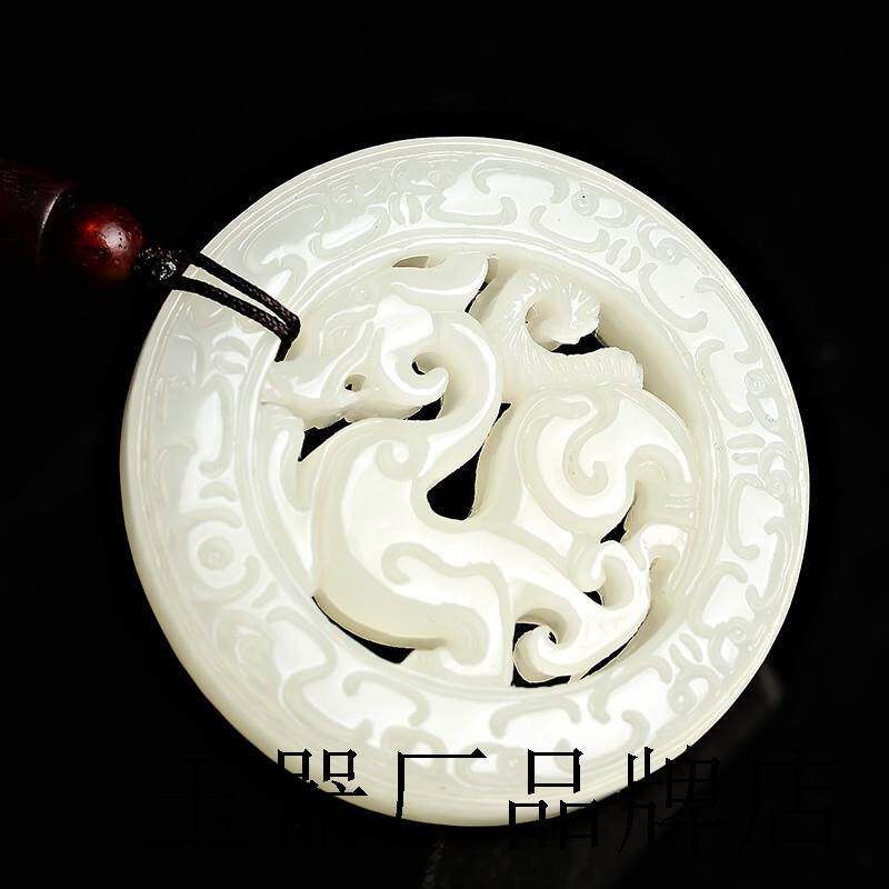 高端老坑和田玉色龙吊坠双面精雕玉龙项链男女款平安扣龙挂件百搭