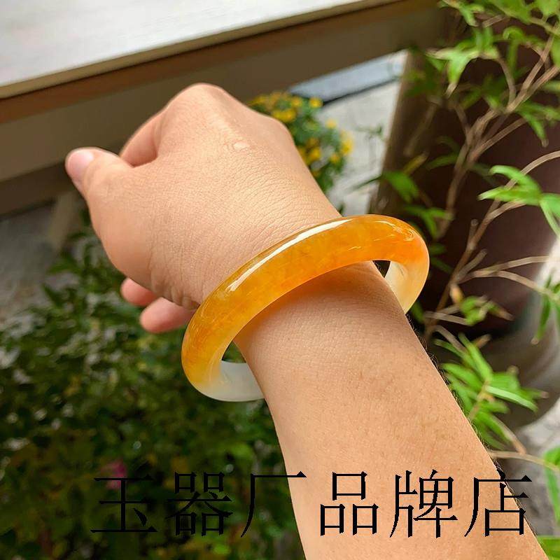 缅甸高端冰种黄翡手镯正圈冰糯种翡翠色玉石镯子送人女款玉器礼品