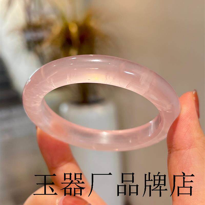 精选高品质高端冰种粉水晶手镯少女圆条扁桃玉镯子招桃花闺蜜送礼