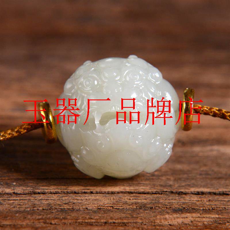 和田玉霸王貔貅兽珠吊坠散珠原石手串文玩菩提配饰且末糖白玉珠子