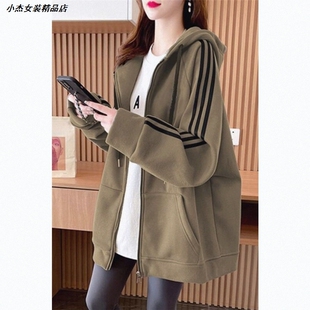 宽松显瘦遮肚春秋拉链藏肉外套连帽潮上衣女装卫衣韩版300斤胖MM