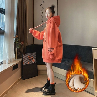 卫衣冬季学生连帽秋加厚加绒宽松女外套中长款百搭韩版潮