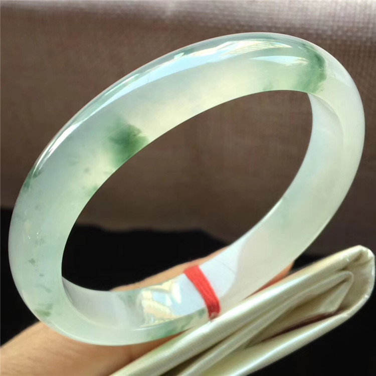 简安翡翠 54 天然翡翠高冰绿花玉石镯子缅甸玉器飘花