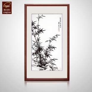 新中式玄关书房餐厅竖幅国画水墨画 墨竹图花鸟画装饰画字画书画