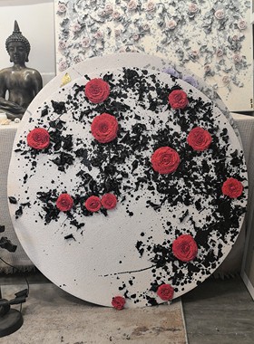 油画红玫瑰现在简约中古风客厅沙发背景墙玄关装饰画挂画