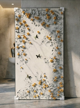 侘寂风简约客厅背景墙花卉挂画