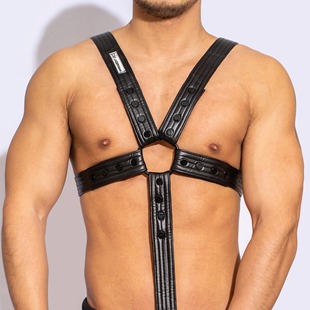 D.M男内裤 潮性感诱惑 肩带连体纽扣皮质PU拆卸****吊带吊环个性