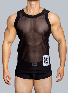 D.M男背心性感网眼网纱****透明透气无袖 吊带打底个性