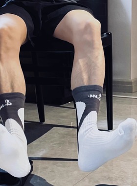 D.M男袜 拼色运动袜毛圈加厚秋冬棉袜篮球体育生保暖休闲白袜潮袜