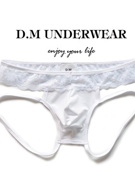 D.M男士内裤蕾丝内裤丁字裤性感低腰网眼透气情趣诱惑双丁夏