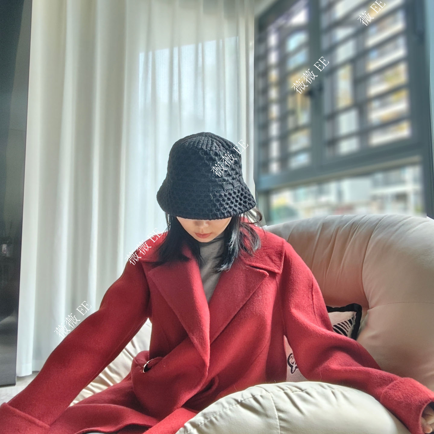 莫兹红色双面羊绒大衣女中长款25年秋冬新款小个子羊毛呢结婚外套