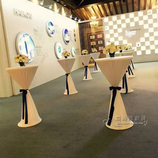 婚庆展会活动4S店鸡尾酒桌布高脚桌布酒吧台布纯色弹力布套配绑带