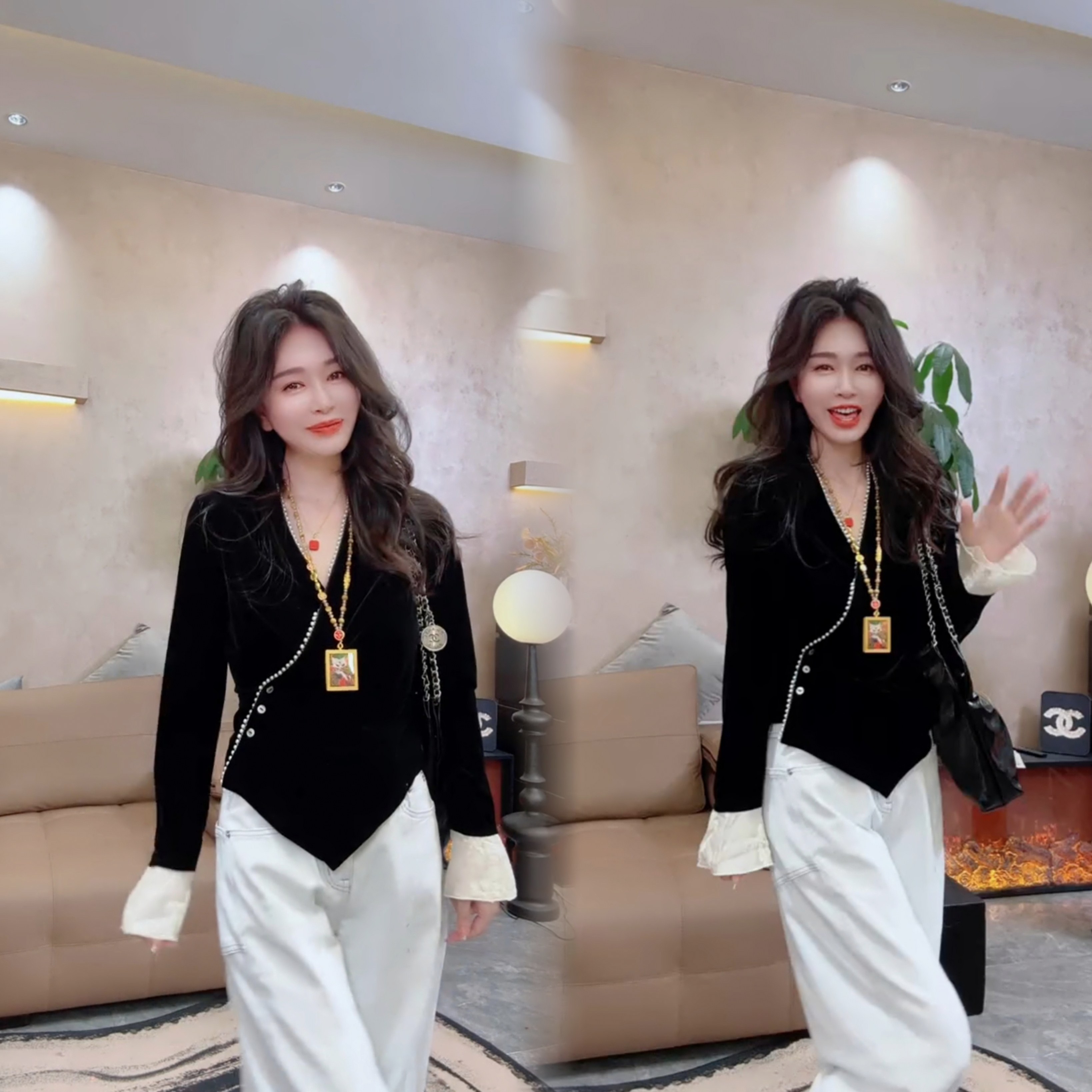 小香风洋气时尚休闲丝绒V领打底衫2025春秋新款喇叭袖金丝绒衬衫