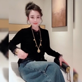 衬衫 女2025秋时尚 气质显瘦拼接袖 欧货高端时尚 口上衣外穿打底衫 潮