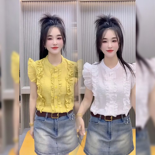 欧货冰丝棉衬衫女飞飞袖衬衫