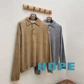 HOPE官方授权 两色小破坏羊驼毛初剪羊毛混纺学院风针织POLO衫