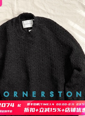 6折 CORNERSTONE官方授权 黑色日系肌理感提花套头卫衣  SURGIR