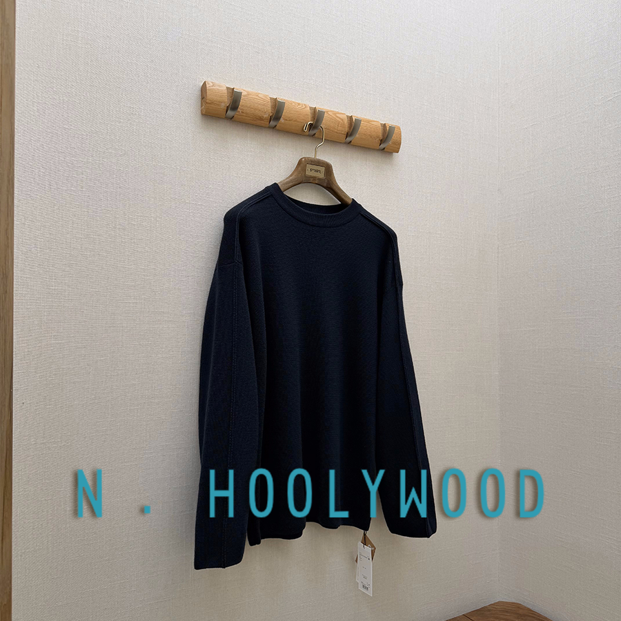 N.HOOLYWOOD EXCHANGE SERVICE军事线 日产 藏青色圆领羊毛针织衫