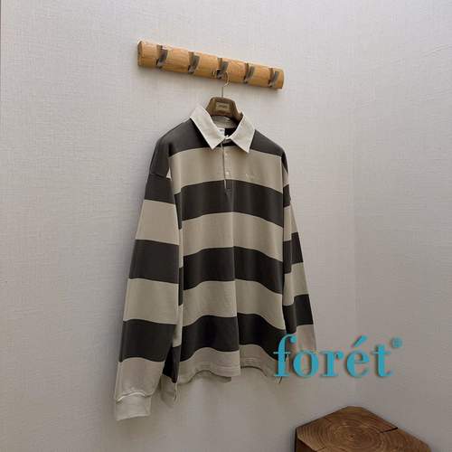 foret 丹麦设计师品牌 26AW 日系宽松水洗磨毛拼色条纹翻领polo衫