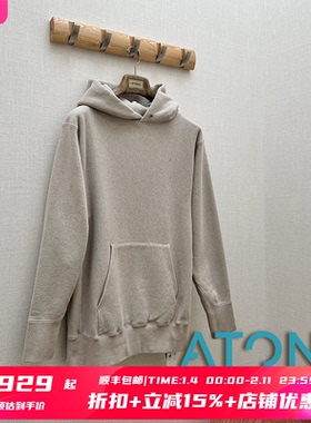 8折 ATON官方授权 日本制 燕麦灰色植物染色LOGO植绒连帽套头卫衣