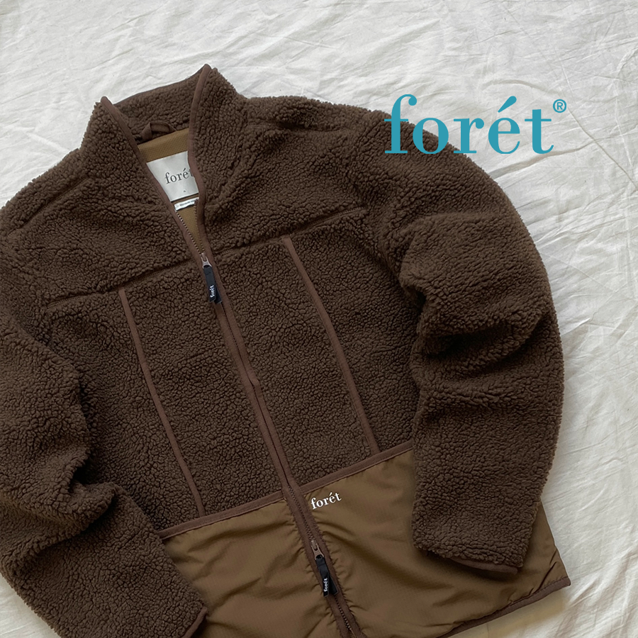 foret咖啡色LOGO摇粒绒拼接夹克