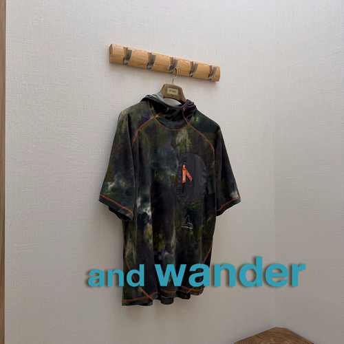 and wander X ROA联名 官方授权26SS户外扎染辑线棉质连帽短袖T恤