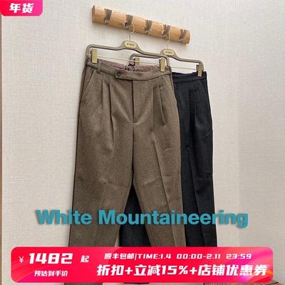 5折 白山WHITE MOUNTAINEERING授权 松紧腰褶裥人字纹休闲九分裤