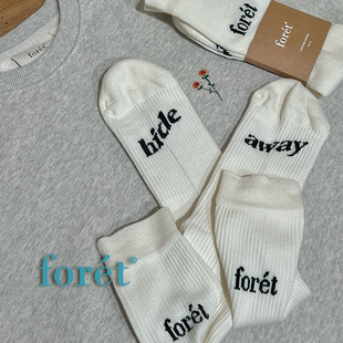 8折 foret 丹麦设计师品牌 葡萄牙制 米白色slogan提花百搭中筒袜