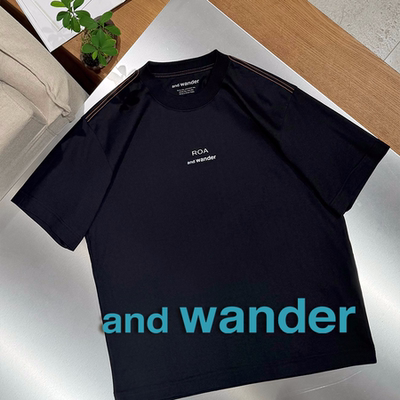 and wander X ROA联名授权26SS 黑色反光LOGO印花棉质短袖T恤