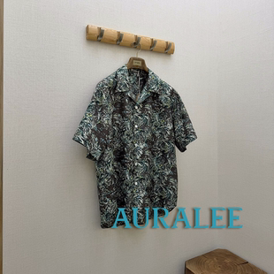 AURALEE官方授权26SS 日本制 度假风生丝手工丝网印短袖花衬衫