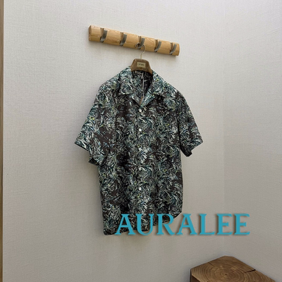 AURALEE官方授权26SS 日本制 度假风生丝手工丝网印短袖花衬衫