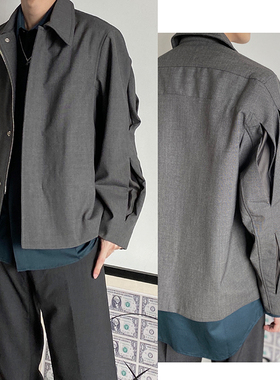 5折 CORNERSTONE 烟灰色袖口褶裥双向拉链暗扣宽松夹克