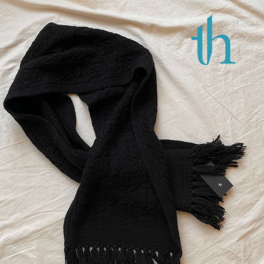 7折 th product官方授权 黑色百搭提花羊毛针织流苏围巾 surgir