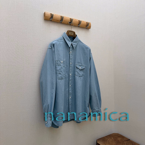 nanamica官方授权26SS 浅蓝色日系绳染LOGO印花功能性衬衫 SURGIR