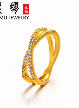 欧美跨境18k金交叉镶指女轻奢感精致小众饰品指环