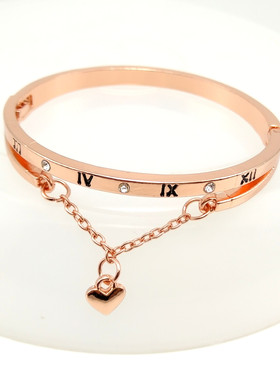欧美流行简约爱心罗马数字手镯 流苏桃心手链 百搭几何潮流饰品女