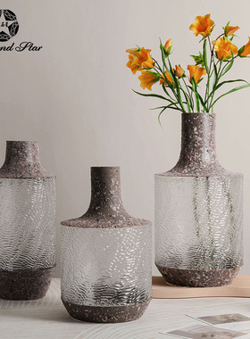 钻石星花瓶创意仿大理石风客厅家居新中式摆件感玻璃花瓶