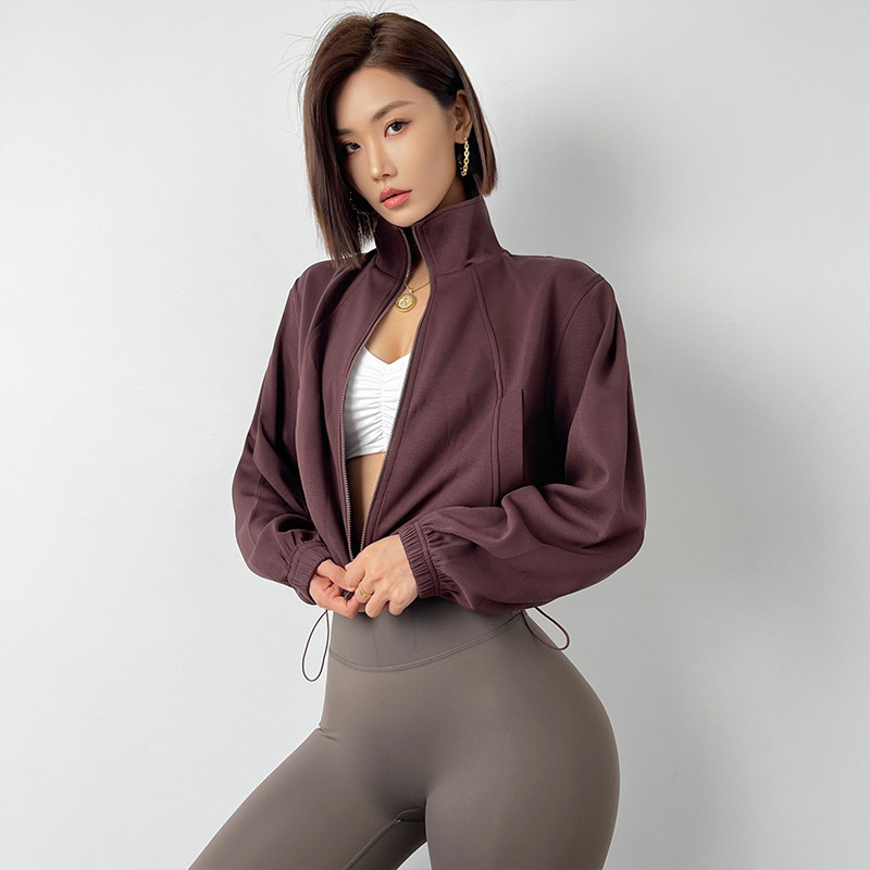 MITAOGIRL 가을 겨울 느슨한 지퍼 스포츠 긴팔 자켓 여성 피트니스 조절 밑단 슬리밍 요가 착용