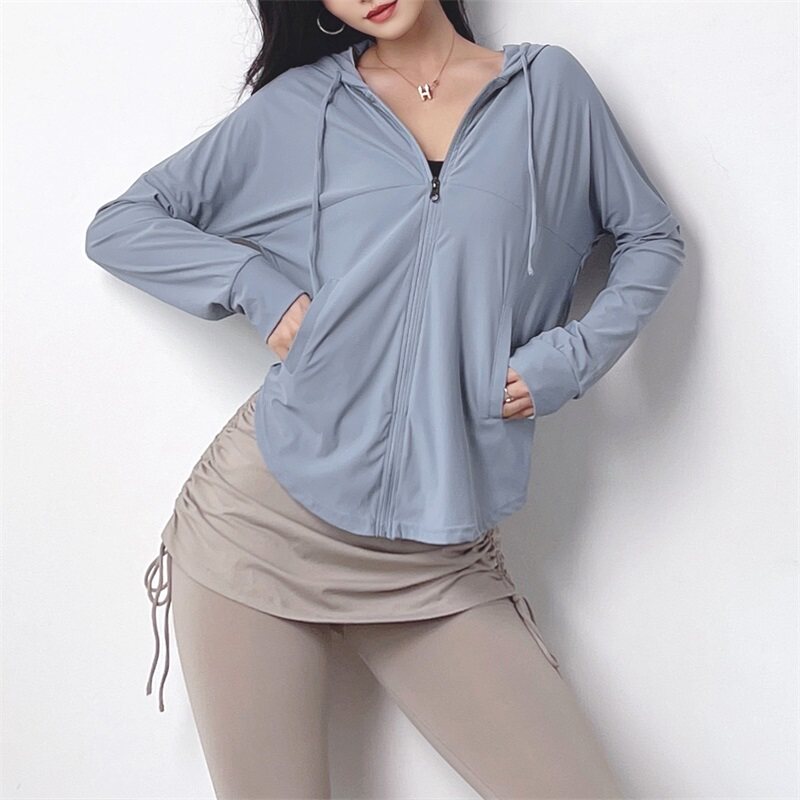 MITAOGIRL 가을 겨울 후드 스포츠웨어 여성 요가 착용 루즈 자켓 긴팔 속건 의류 트레이닝 피트니스웨어