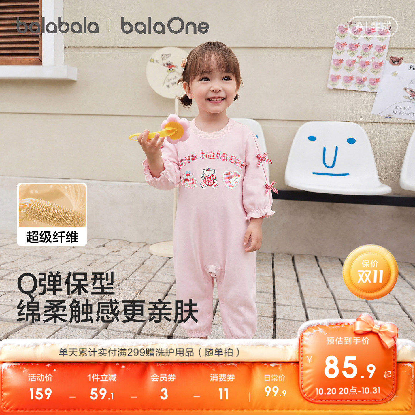 【balaOne】巴拉巴拉儿童童装宝宝连体衣婴儿衣服哈衣新款秋冬装