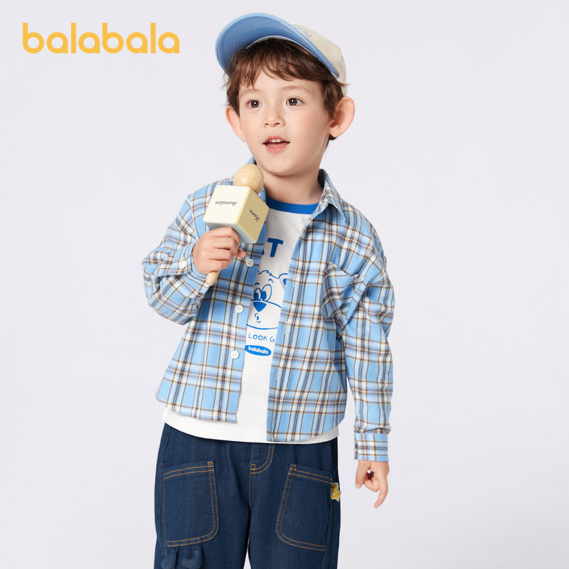 巴拉巴拉童装儿童长袖衬衫男童女童格纹上衣春秋亲子装学院风百搭