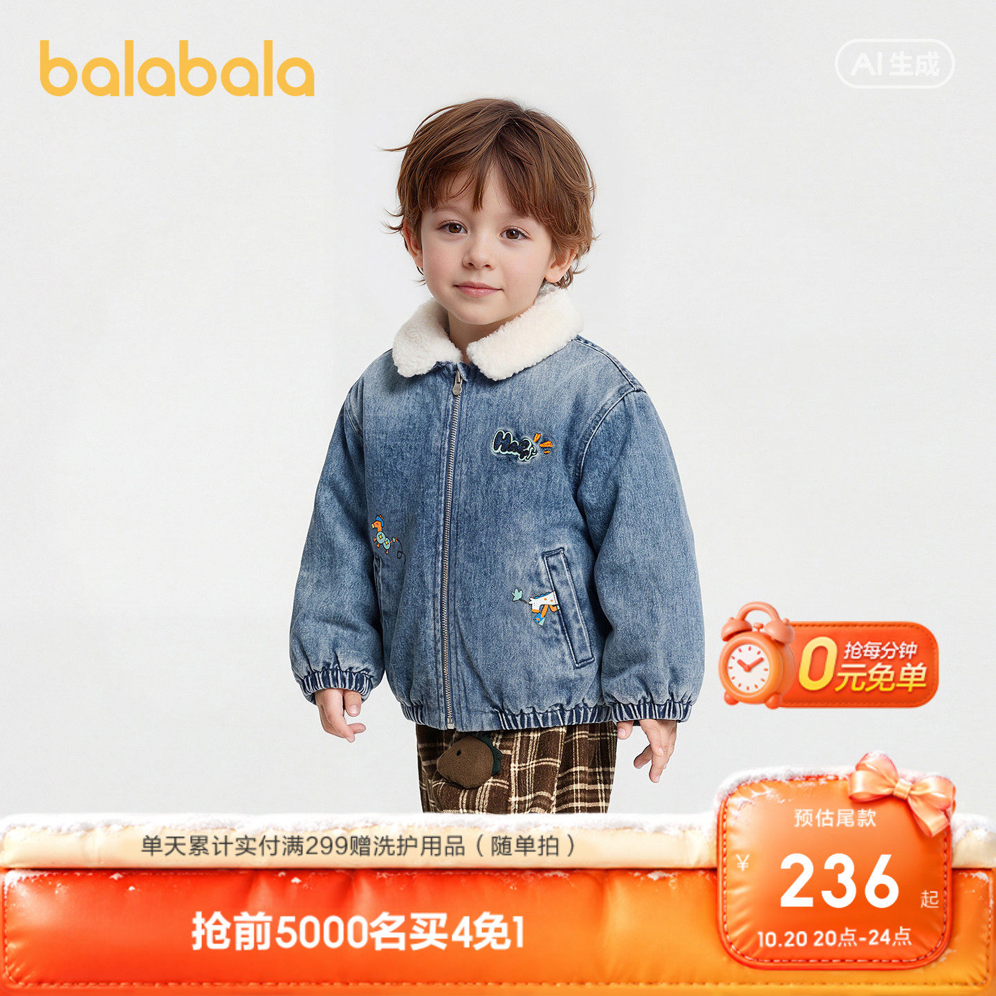 巴拉巴拉童装儿童棉服男童宝宝2026新婴儿春秋装小童斜纹牛仔外套