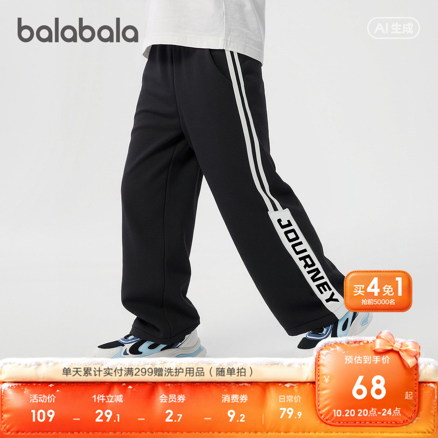 【balaOne】巴拉巴拉童装男童长裤儿童裤子2026新款秋装直筒卫裤