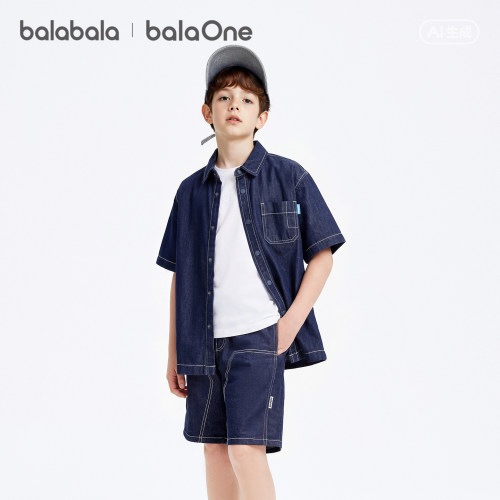 巴拉巴拉balaOne短袖衬衫牛仔