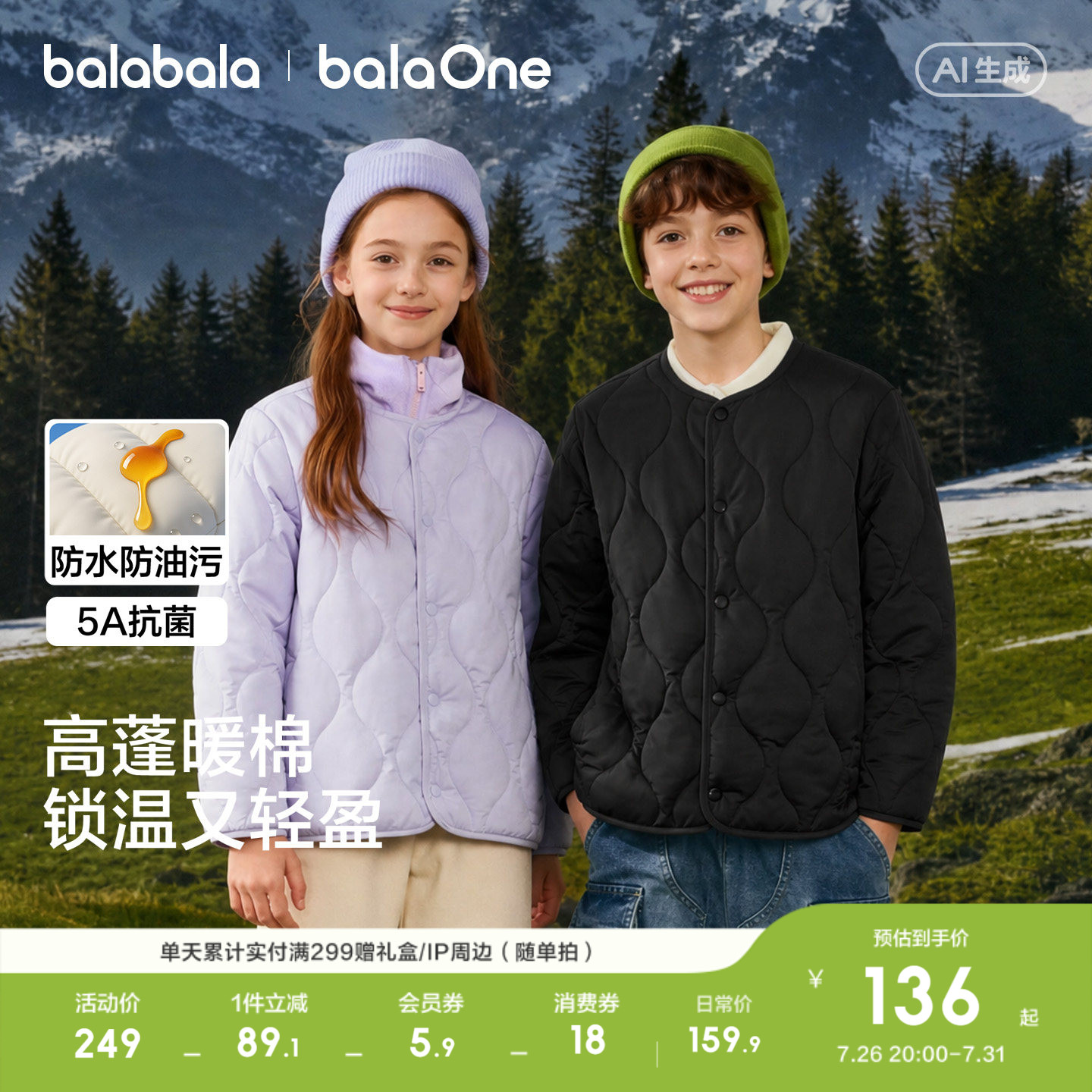 巴拉巴拉童装儿童棉服外套棉袄男童女童宝宝上衣2026秋冬装亲子装