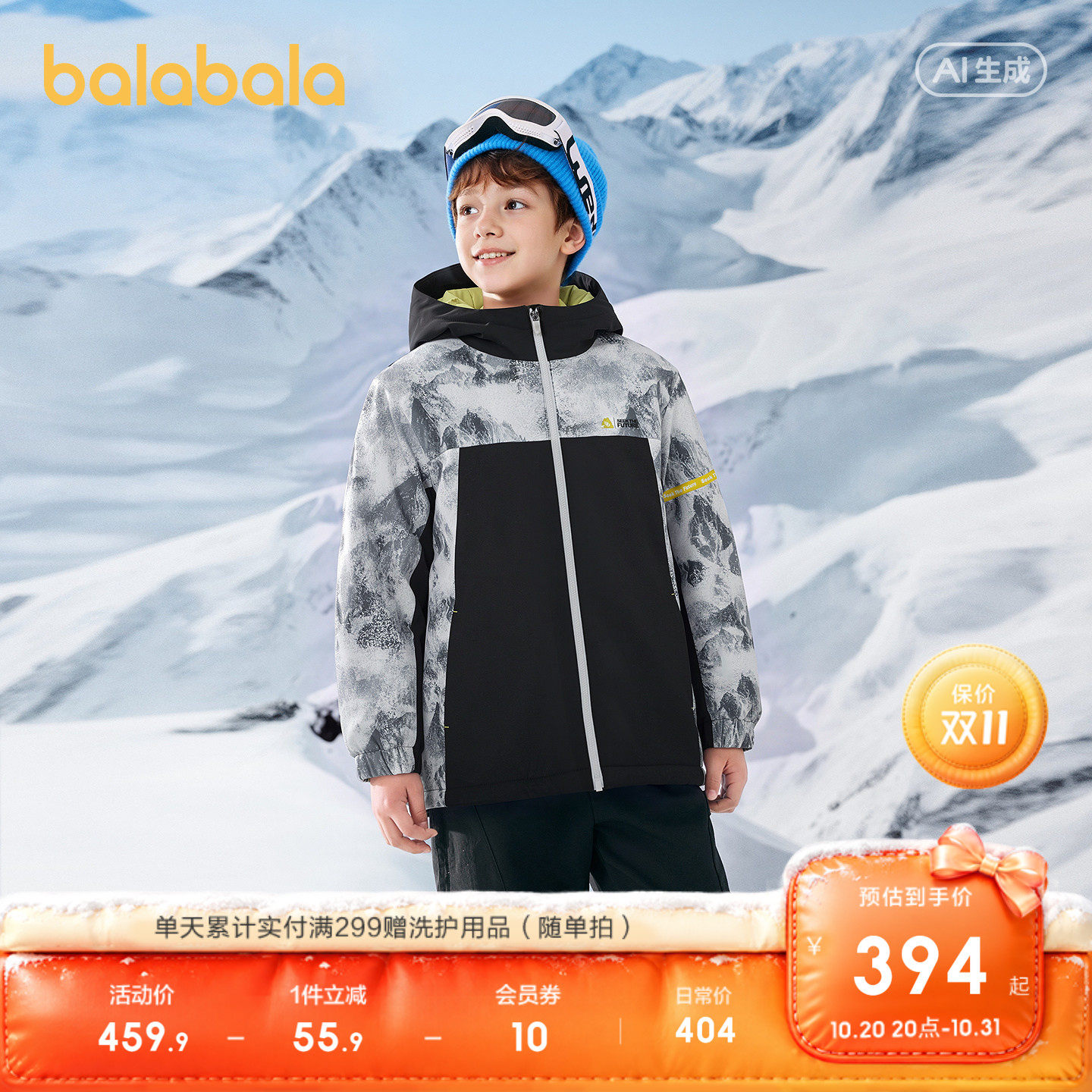 巴拉巴拉男童棉服外套耐磨防护潮