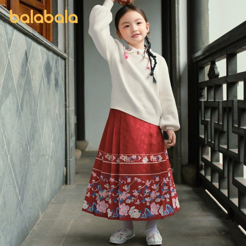 巴拉巴拉童装女童国风套装新中式马面裙春夏装纯棉针织毛衣毛衫潮,童装/婴儿装/亲子装,汉服,淘宝优惠券,粉丝福利购,淘宝优惠卷