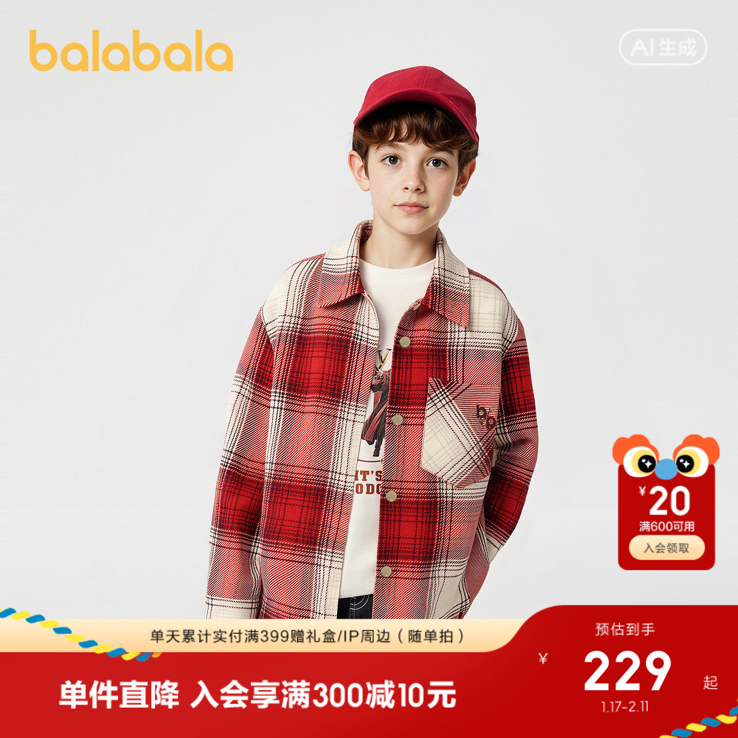 【商场同款】巴拉巴拉童装儿童外套男童2026新款春装格子衬衣时尚,童装/婴儿装/亲子装,普通外套,淘宝优惠券,粉丝福利购,淘宝优惠卷